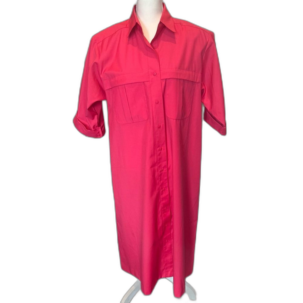 Vintage Willi of California Barbiecore XL Shirt Dress Button Down Pockets 80
